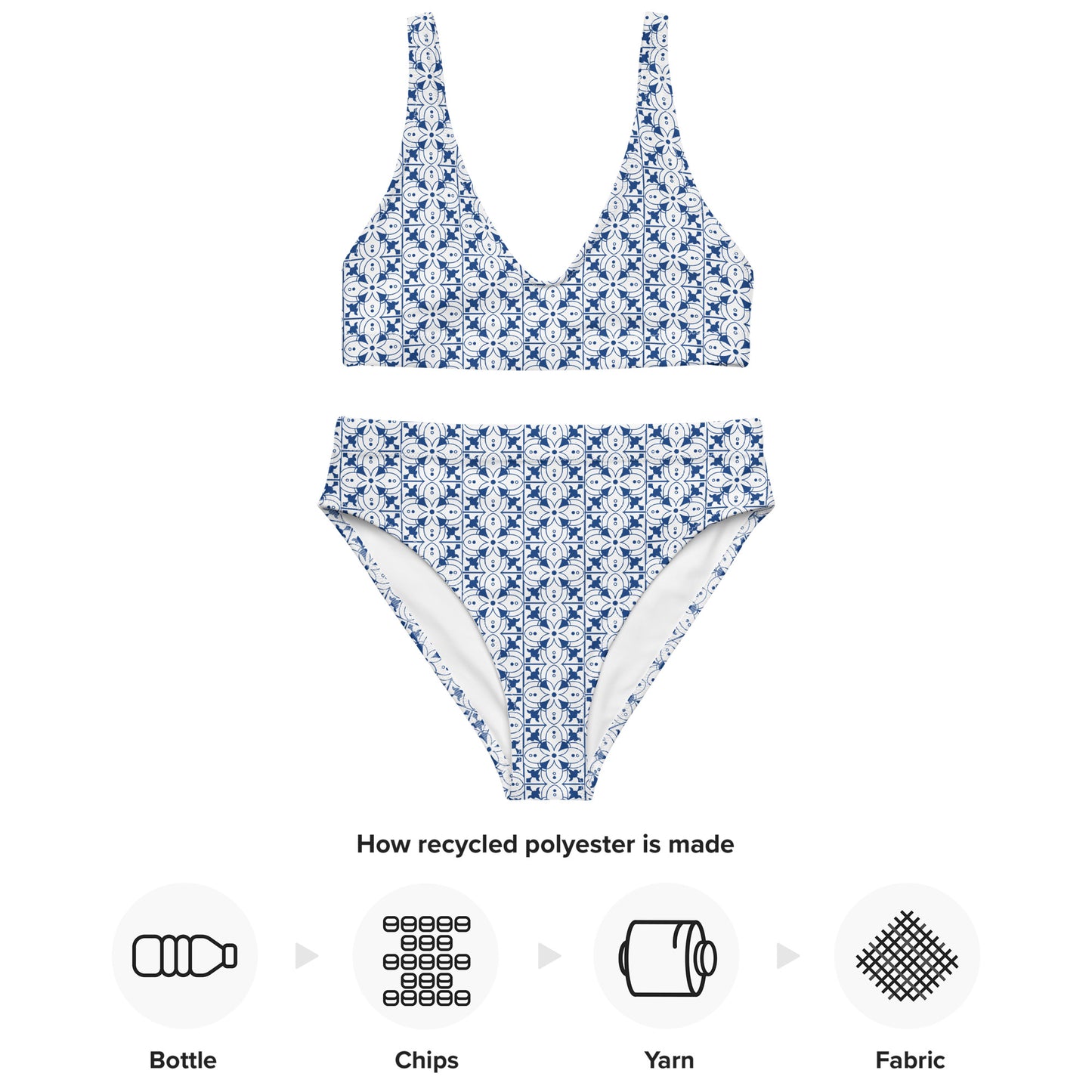 Azulejos - White/Blue - Recycled High-Waisted Bikini