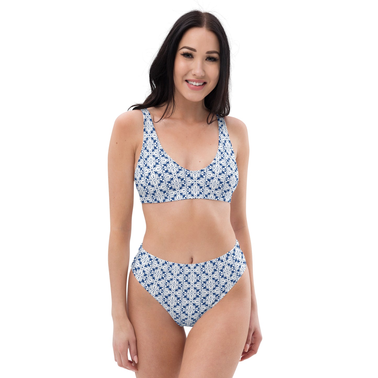 Azulejos - White/Blue - Recycled High-Waisted Bikini