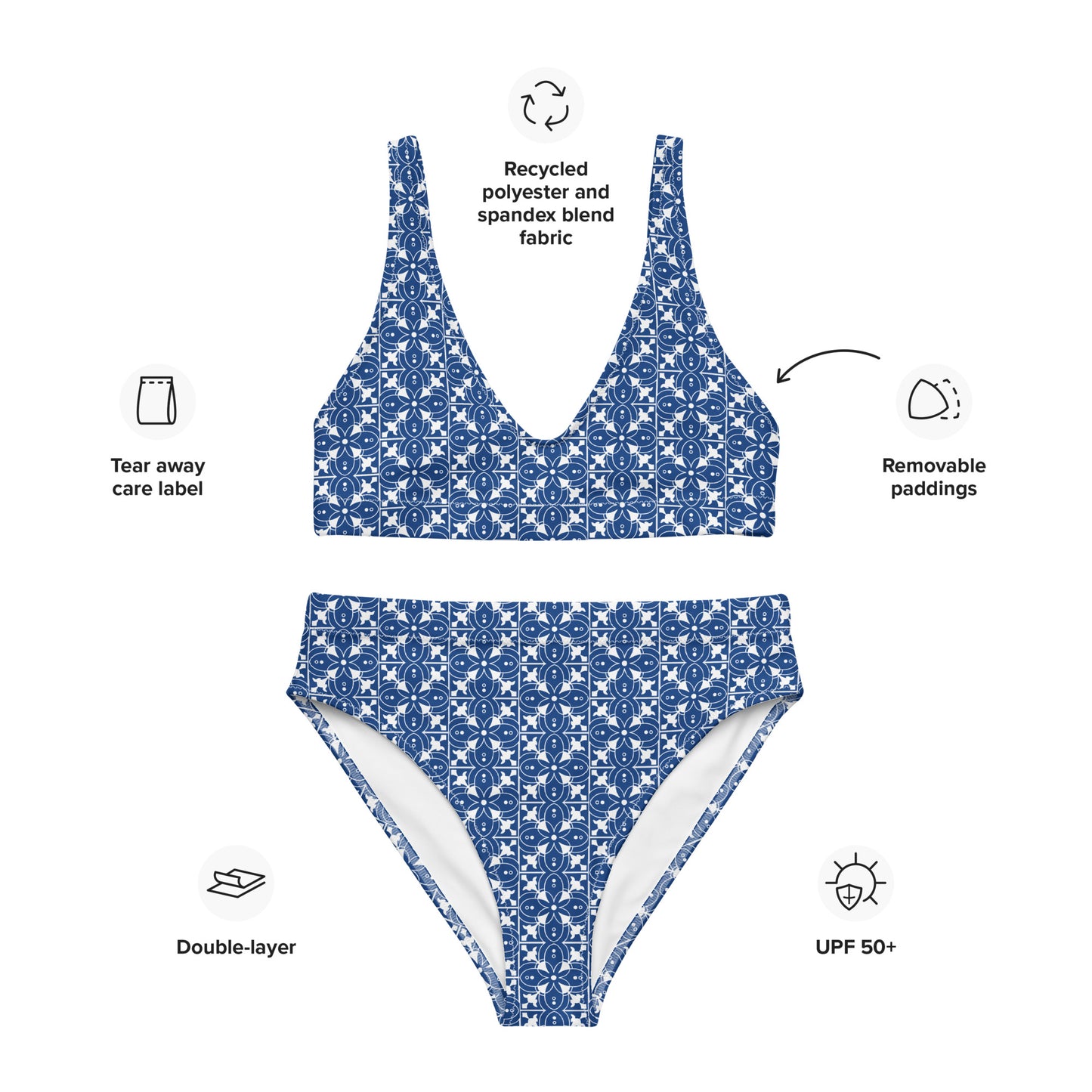 Azulejos - Blue/White - Recycled High-Waisted Bikini