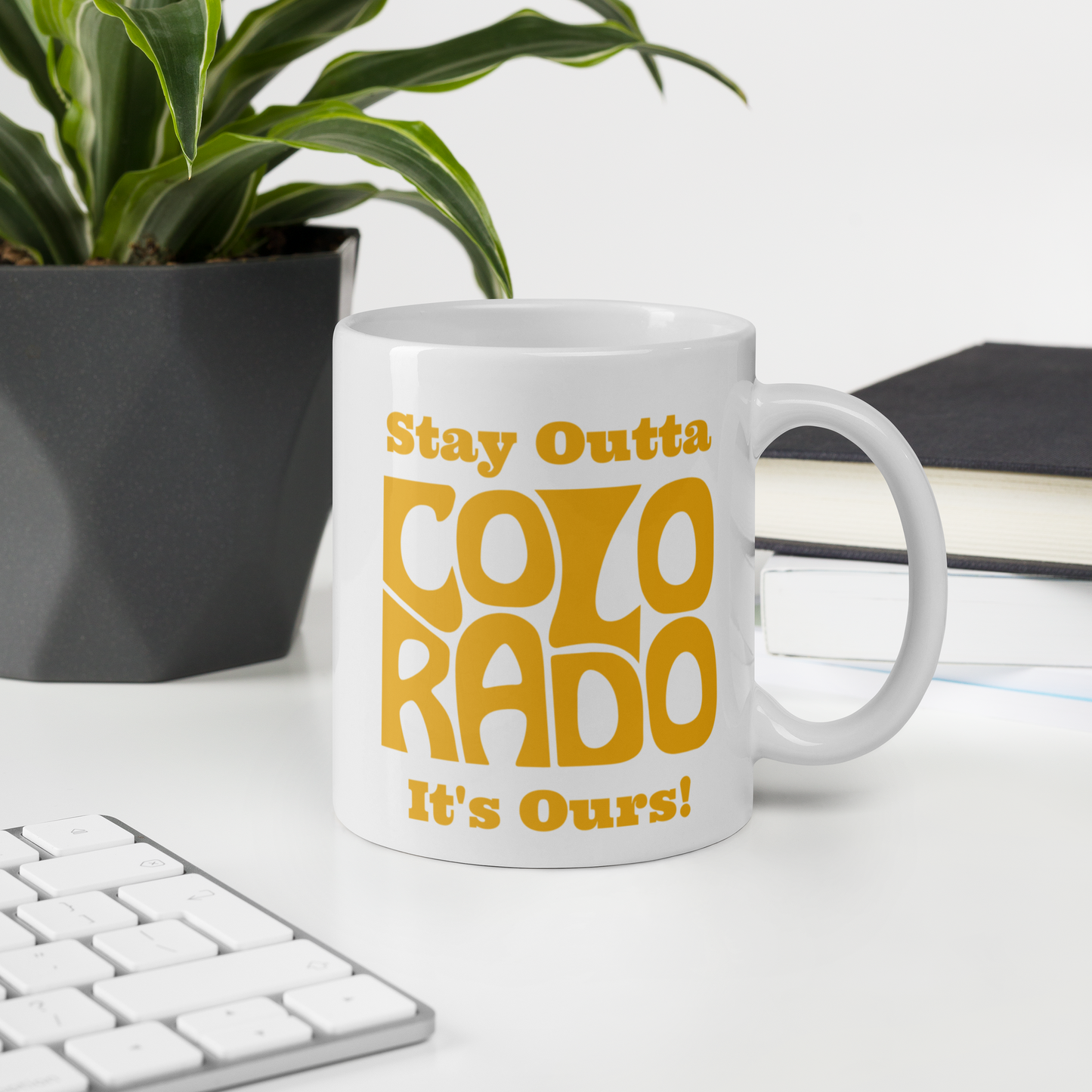 Stay Outta Colorado - Yellow Font - White Glossy Mug
