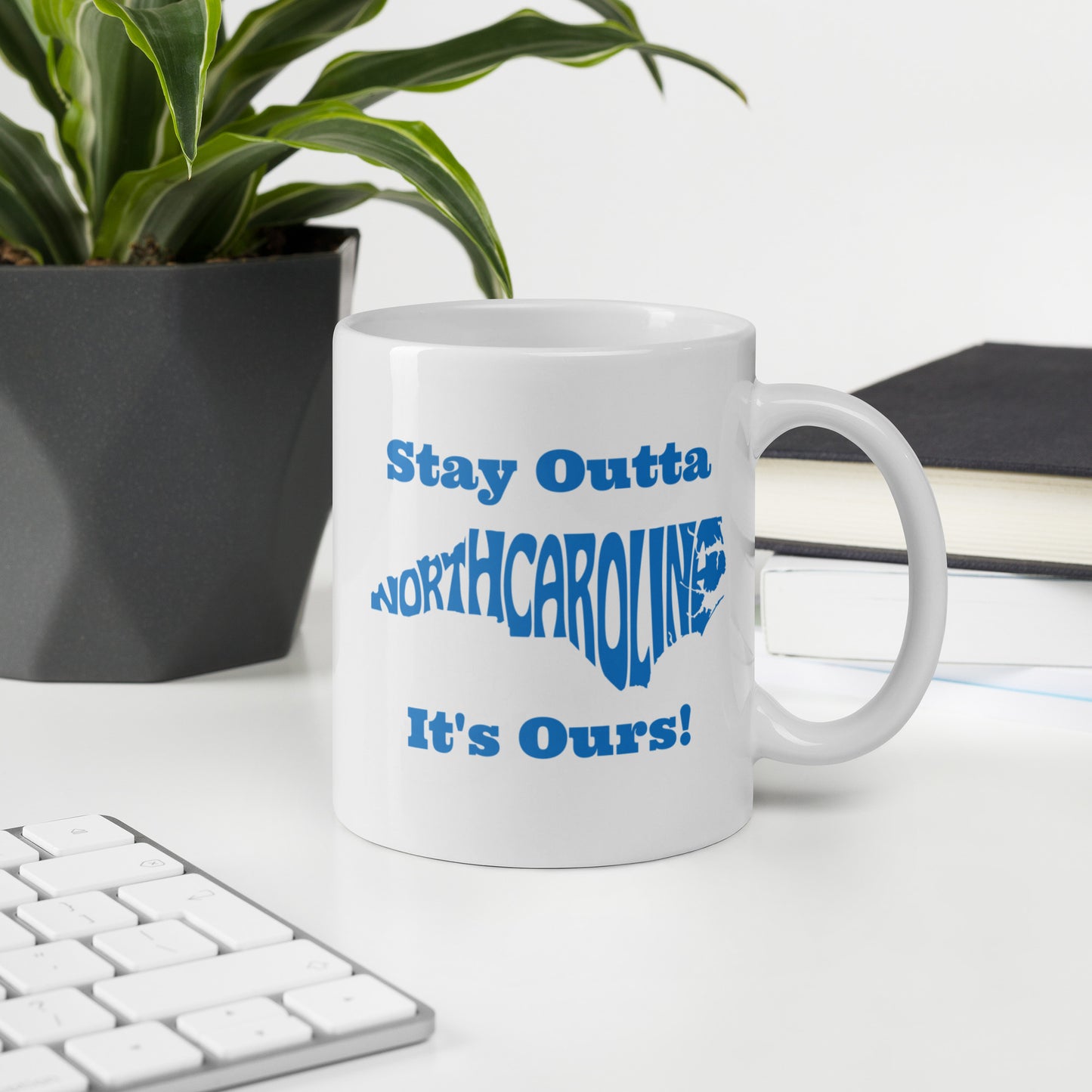 Stay Outta North Carolina - Blue Font - White Glossy Mug