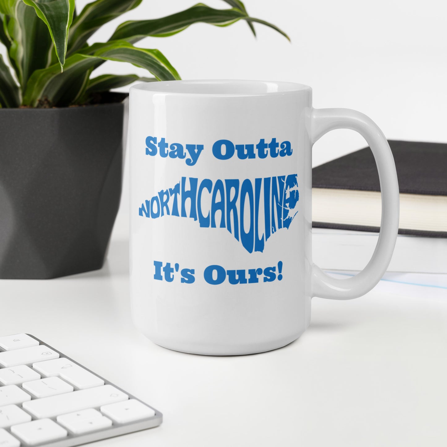 Stay Outta North Carolina - Blue Font - White Glossy Mug