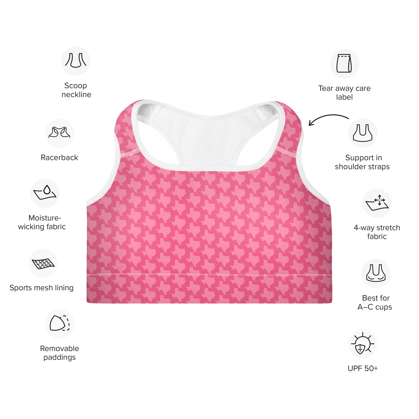 Texas - Pink - Padded Sports Bra