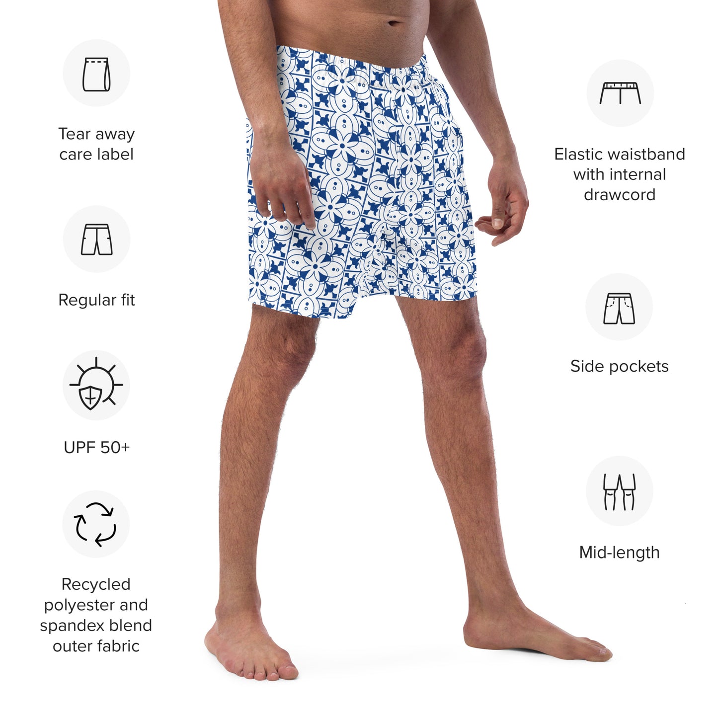 Azulejos - White/Blue - Men's Swim Trunks