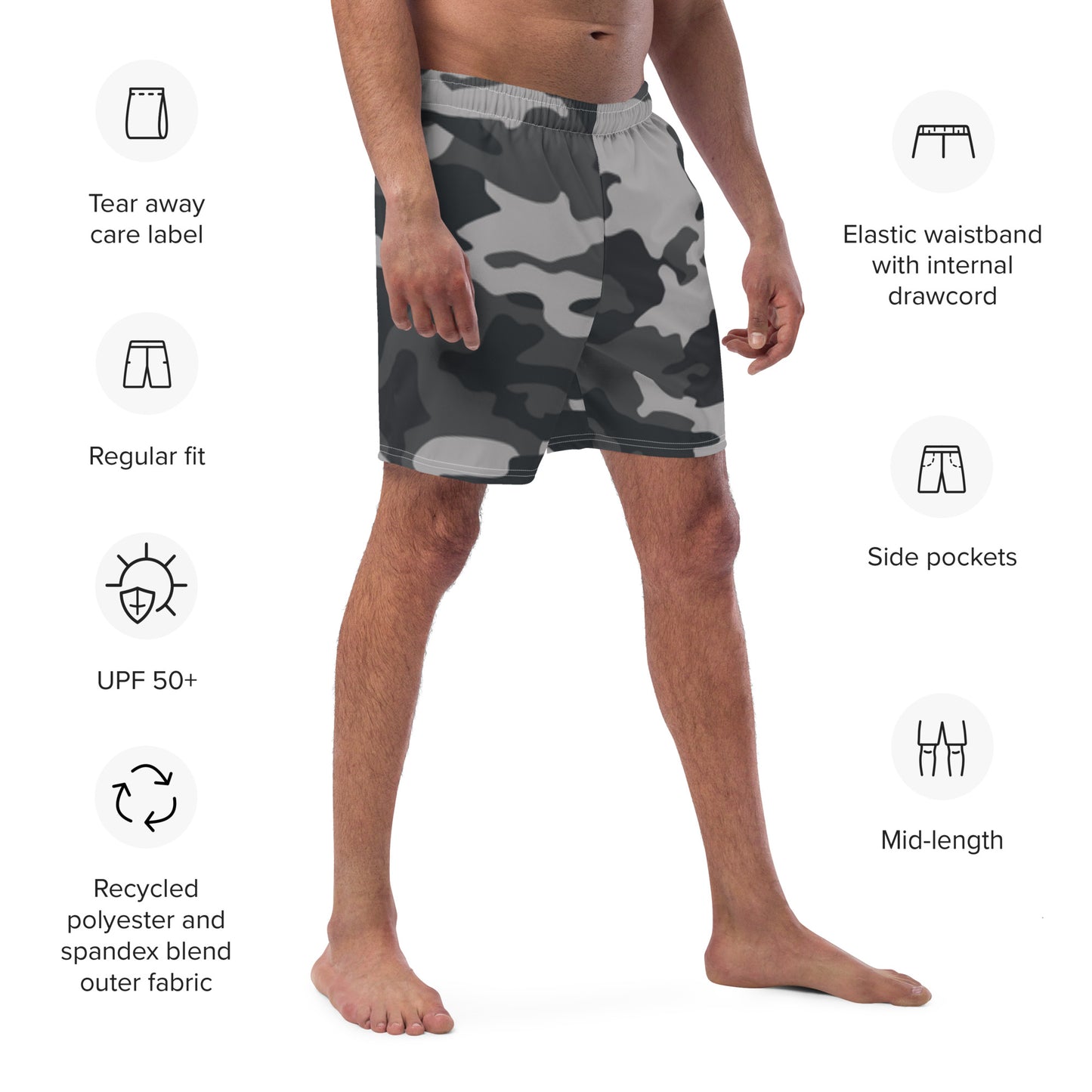 Grey Camo - Men's Swim Trunks