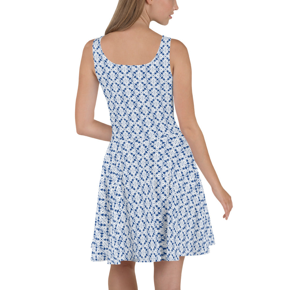 Azulejos - White/Blue - Skater Dress