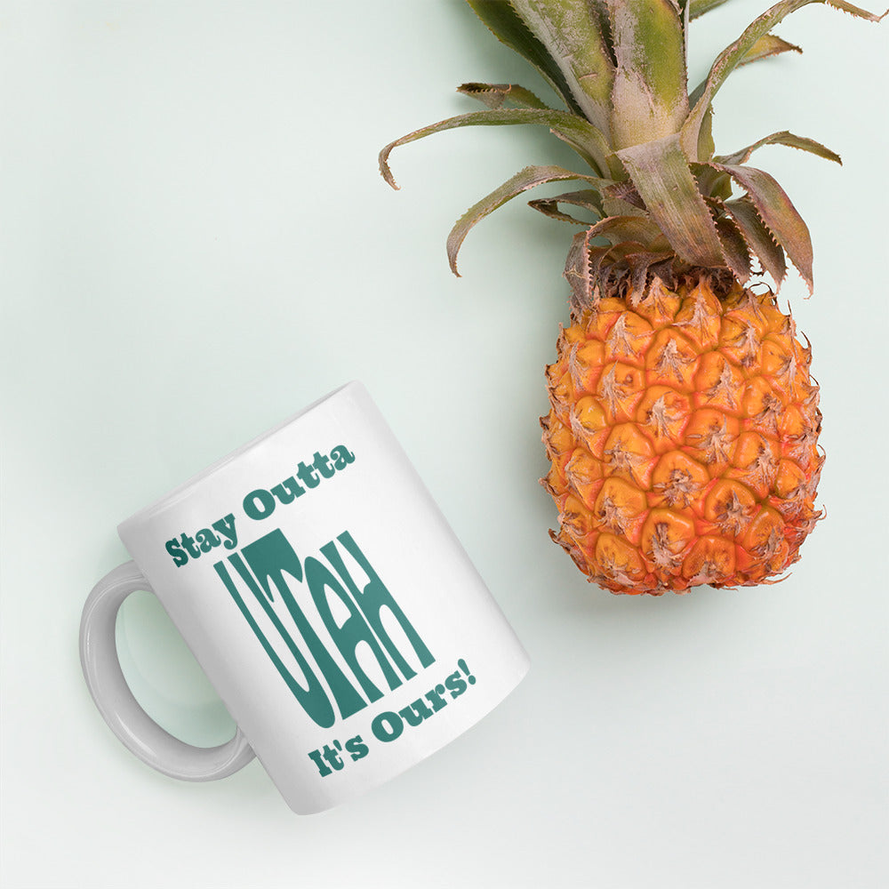 Stay Outta Utah - Dark Green Font - White Glossy Mug