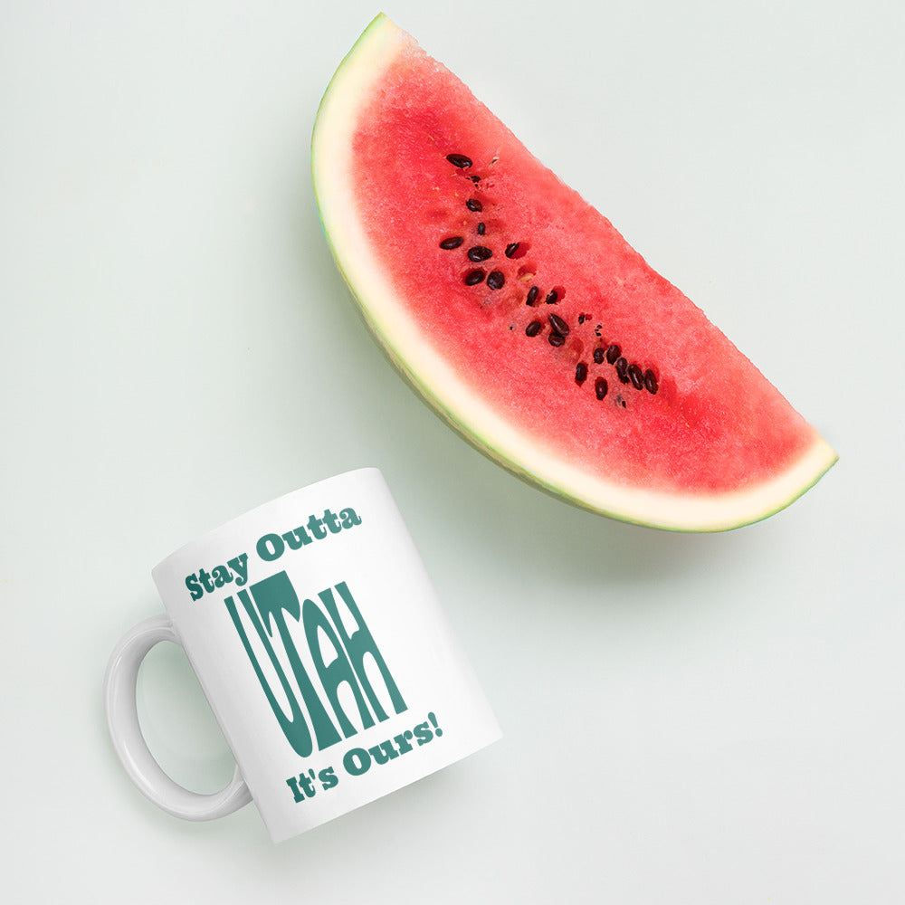 Stay Outta Utah - Dark Green Font - White Glossy Mug